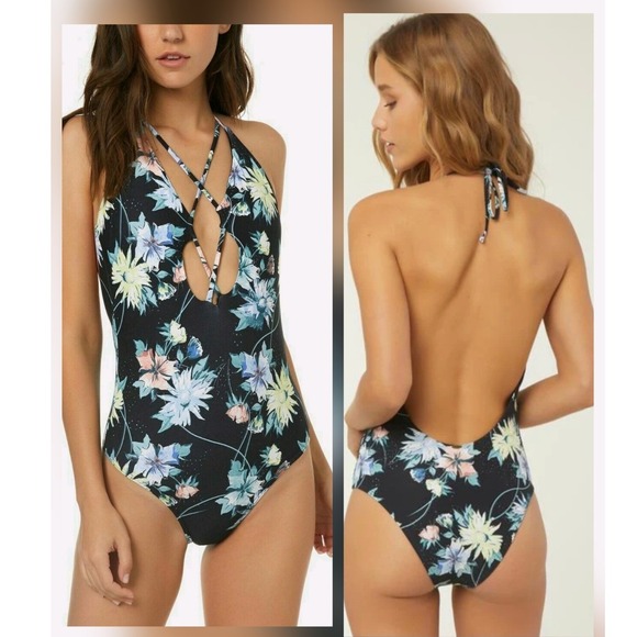 O'Neill Other - NWT O'Neill One Piece Black Floral Dahlia Strappy Halter Swimsuit Size Small